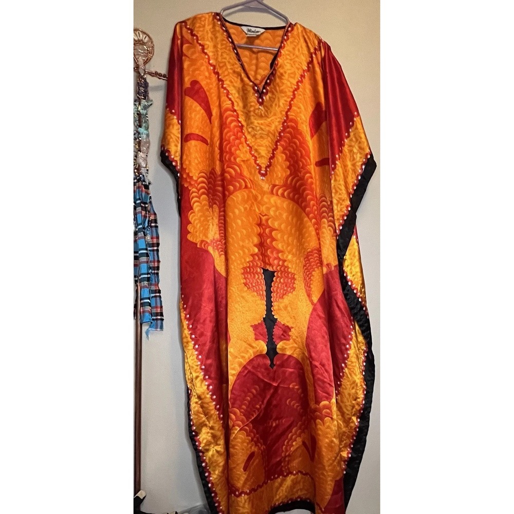Woman's Bright Orange Kaftan Dress, One Size Fits Most, African Style Dashiki